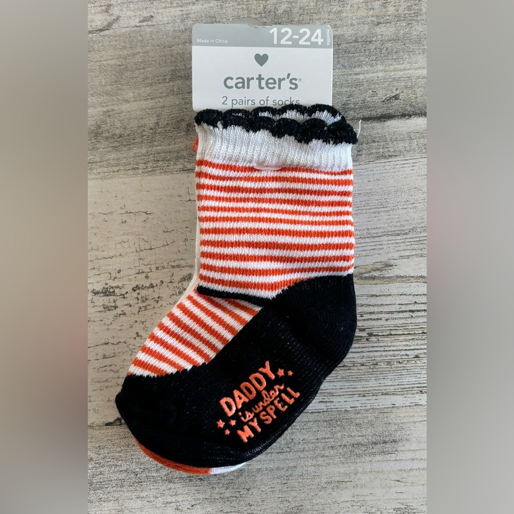 3/$9 - Carter's Girls Orange and Black Socks size 12-24 months
